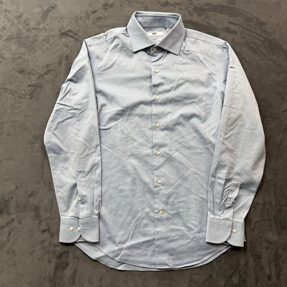 Uniqlo Super Non-Iron Slim Fit Dress Shirt Light Blue Mens Small 331-456592